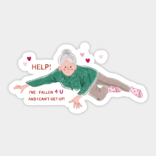 Help! I've Fallen 4 U and I Can't Get Up Valentine Sticker